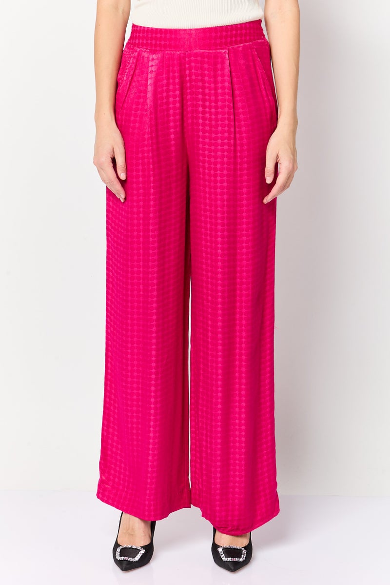 promod Women Regular Fit Textured Palazzo Pants, Fuchsia - Image 1